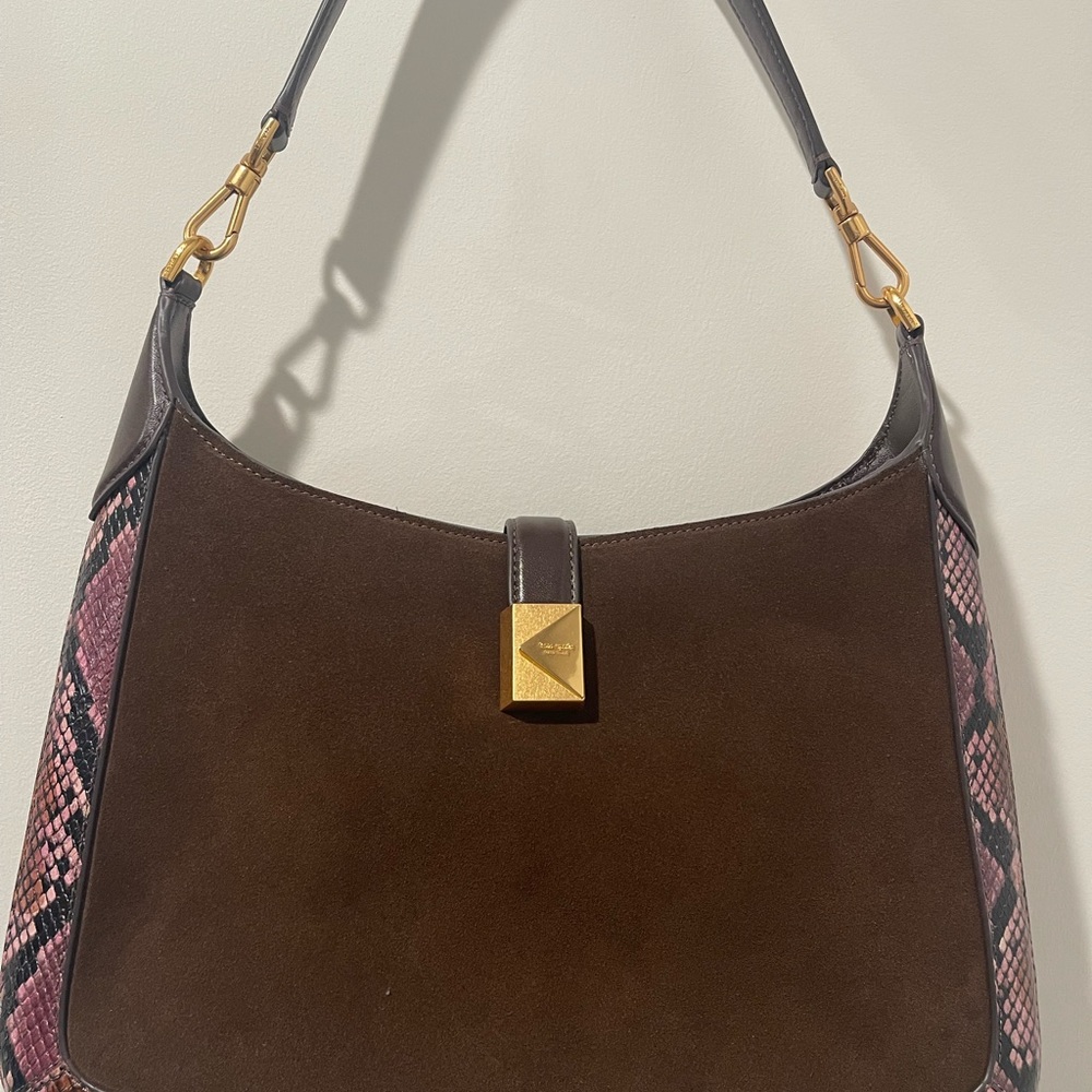 Kate Spade Deco Suede & snakeskin Hobo/ Shoulder Bag with Gold Accents NWOT.